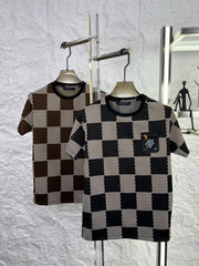LOUIS VUITTO_N BLACK CHECKS PREMIUM LEATHER TSHIRT