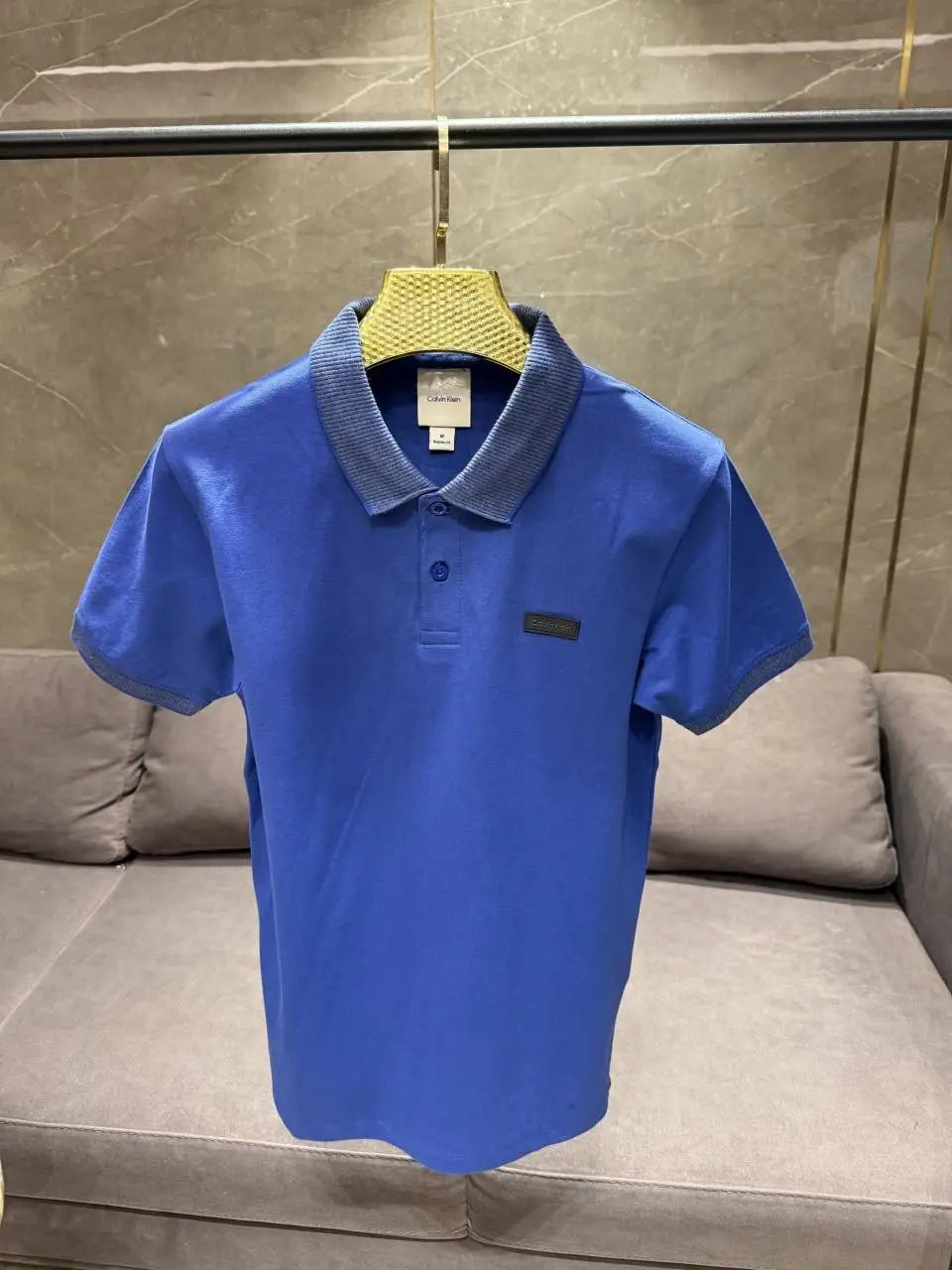CALVIN KLEI_N ROYAL BLUE PREMIUM FABRIC COLLAR WORK POLO