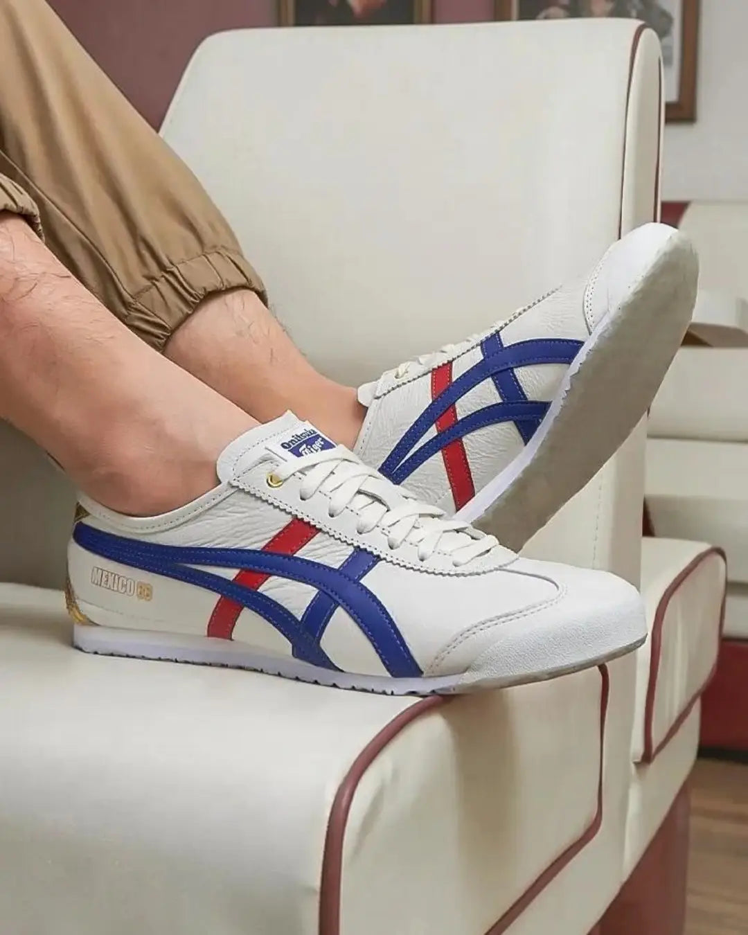 Onitsuka Tiger Mexico 66 White Blue Red Gold Mens 7A Premium Sneakers D-1872