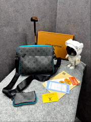 Louis Vuitton LV Virgil Abloh Trio Messenger Multi Crossbody Bag With OG Box & Dust Bag (Grey Flower Blue 45310)