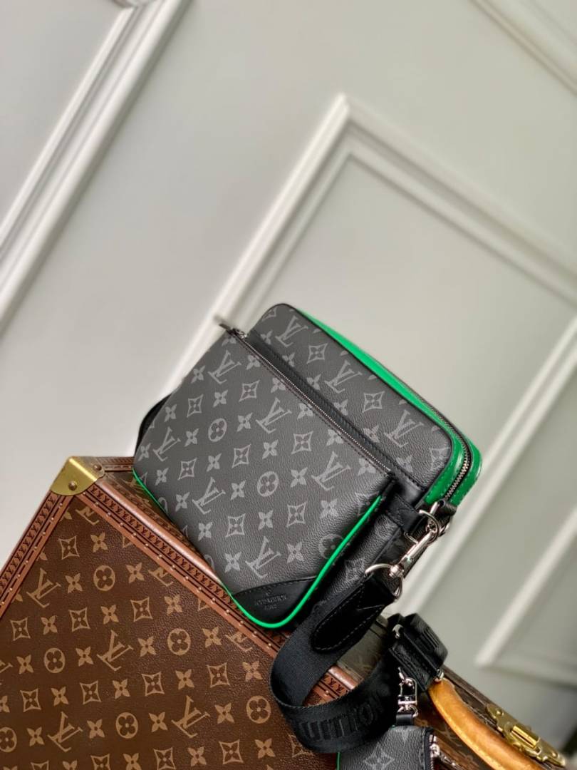 Louis Vuittion LV Virgil Abloh Trio Messenger Multi Crossbody Bag With OG Box & Dust Bag (45320 Black Flower Green)