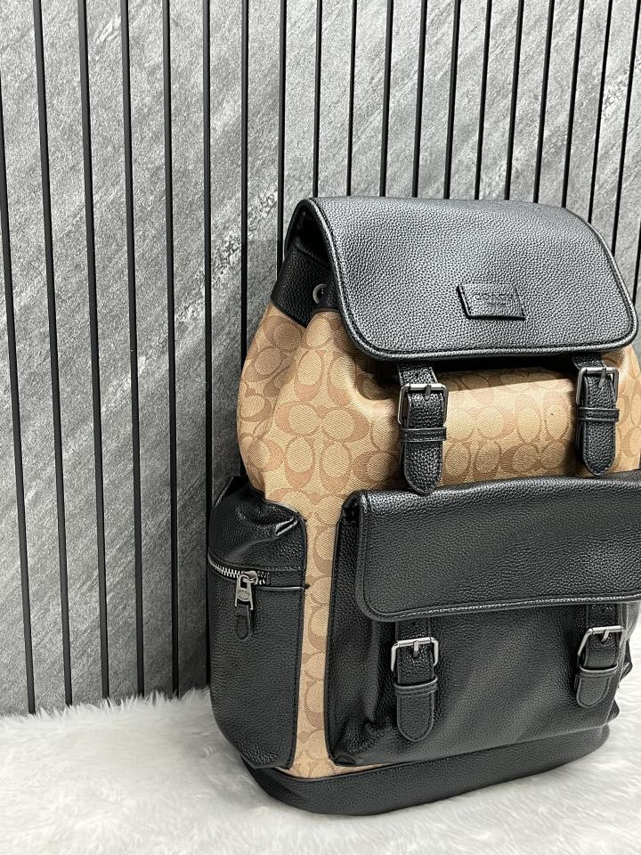 Coach Unisex Rivington Backpack Apricot Black Leather With Dust Bag 059 Apricot Black