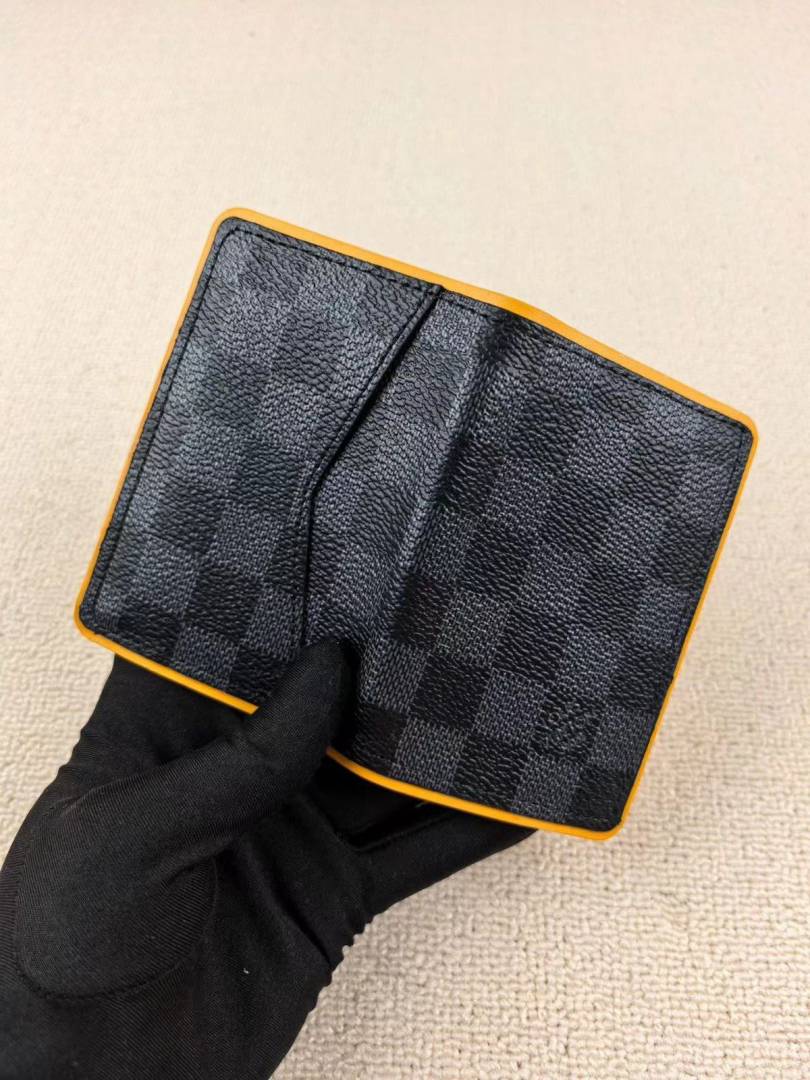 Louis Vuittion Pocket Organizer Wallet Damier Graphite Canvas Yellow Leather Lining And Multiple Card Slots Black Square Yellow N64502 Yellow