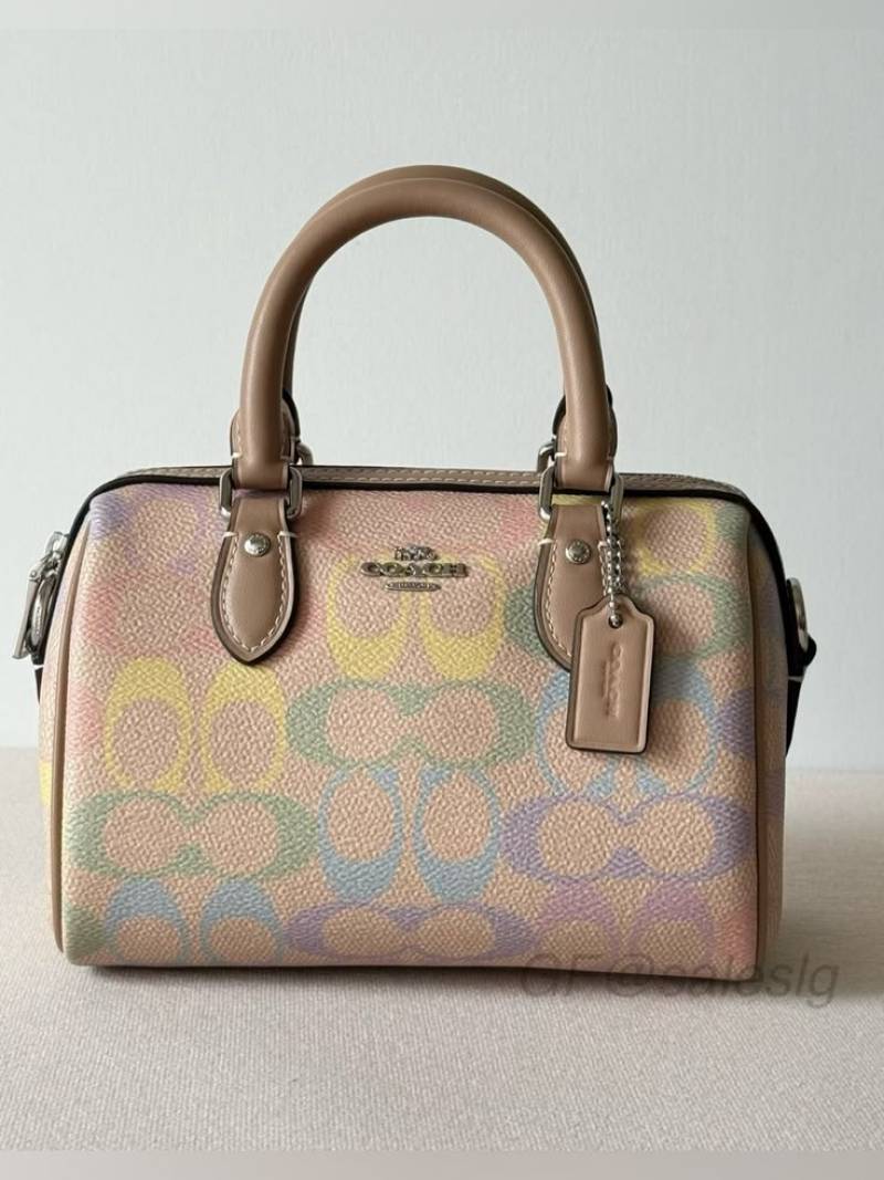 Coach Mini Rowan Crossbody Bag Rainbow Signature Canvas With OG Magnetic Box & Dust Cover Rainbow