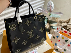 Louis Vuitton LV M46733 On The Go Premium Monogram Empreinte Leather Tote Bag With OG Magnetic Box & Dust Bag (Black - 649)