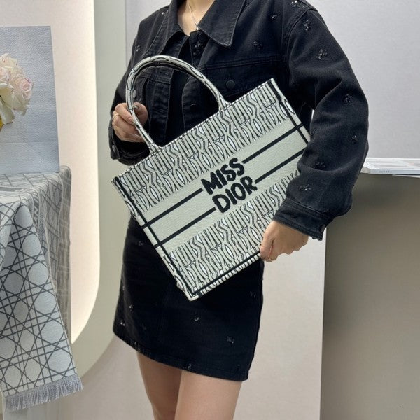 Miss Dior Graffiti Book Large Tote With OG Box & Dust Bag & Scarf (L Green - 1034)