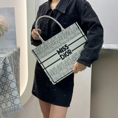 Miss Dior Graffiti Book Large Tote With OG Box & Dust Bag & Scarf (L Green - 1034)