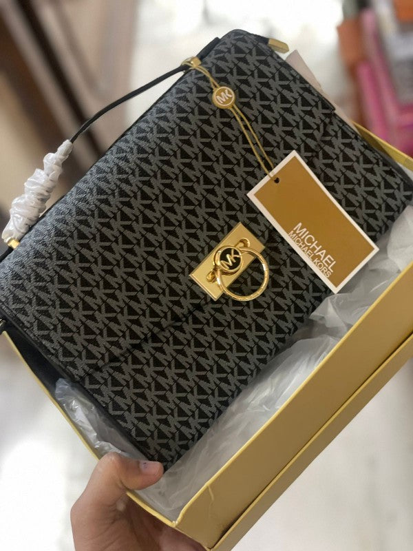Michael Kors Hendrix Logo Crossbody Bag With OG Magnetic Box & Dust Bag (3810 Black)