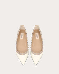 Valentino Rockstud Patent White Ballerina Flats For Women With Original Box And Carry Bag