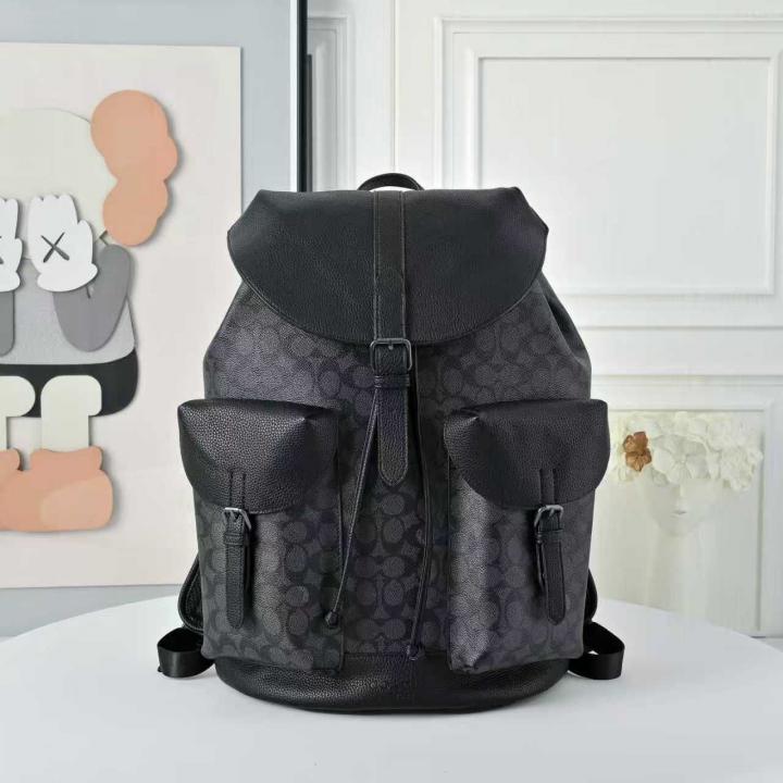 Coach Warner Backpack Signature Coated Canvas Leather With Dust Cover 909 Black Black