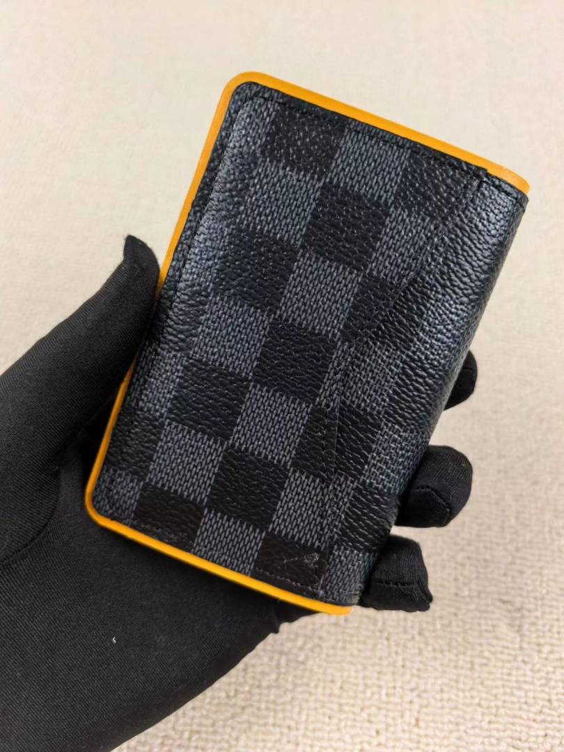 Louis Vuittion Pocket Organizer Wallet Damier Graphite Canvas Yellow Leather Lining And Multiple Card Slots Black Square Yellow N64502 Yellow