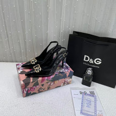 Dolce & Gabbana DG Polished Calfskin Slingback Pumps Black 933-DG