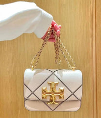 Tory Burch Eleanor Diamond Quilted Leather Shoulder Bag White With OG Box Dust Cover 2123