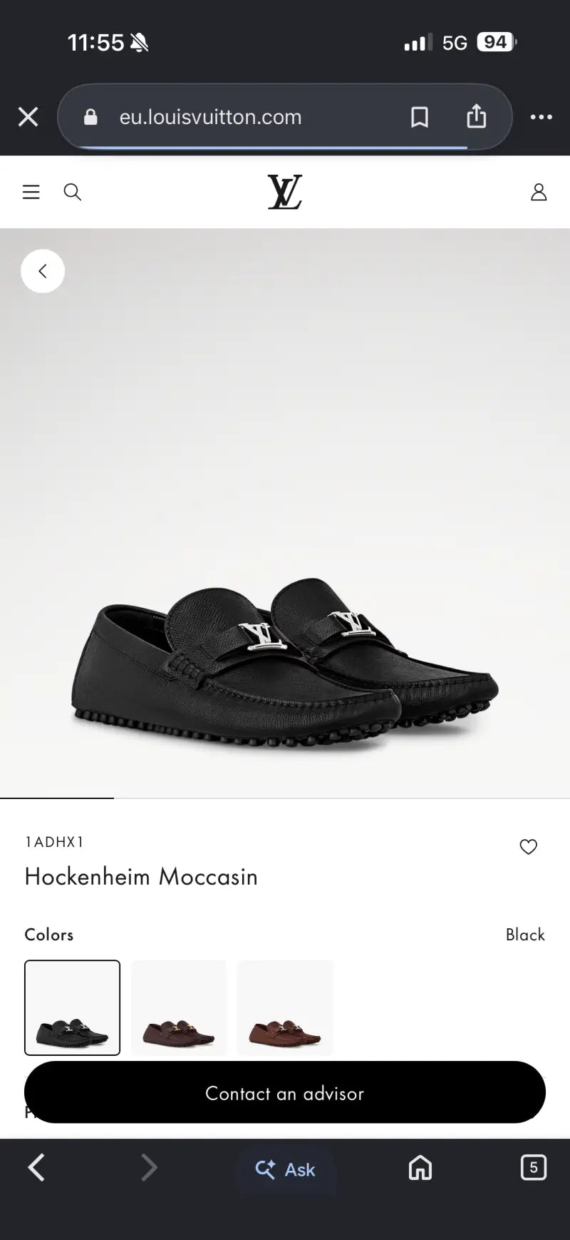 Lv Louis Vutition Hockenheim Moccasin Black Made in Italy Premium