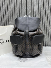 Coach Warner Backpack Signature Coated Canvas Leather With Dust Cover 909 Coffee Black