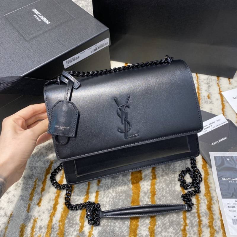 Ysl Saint Laurent Sunset Medium Leather Shoulder Bag Black With OG Box & Carry Bag Black Y2503
