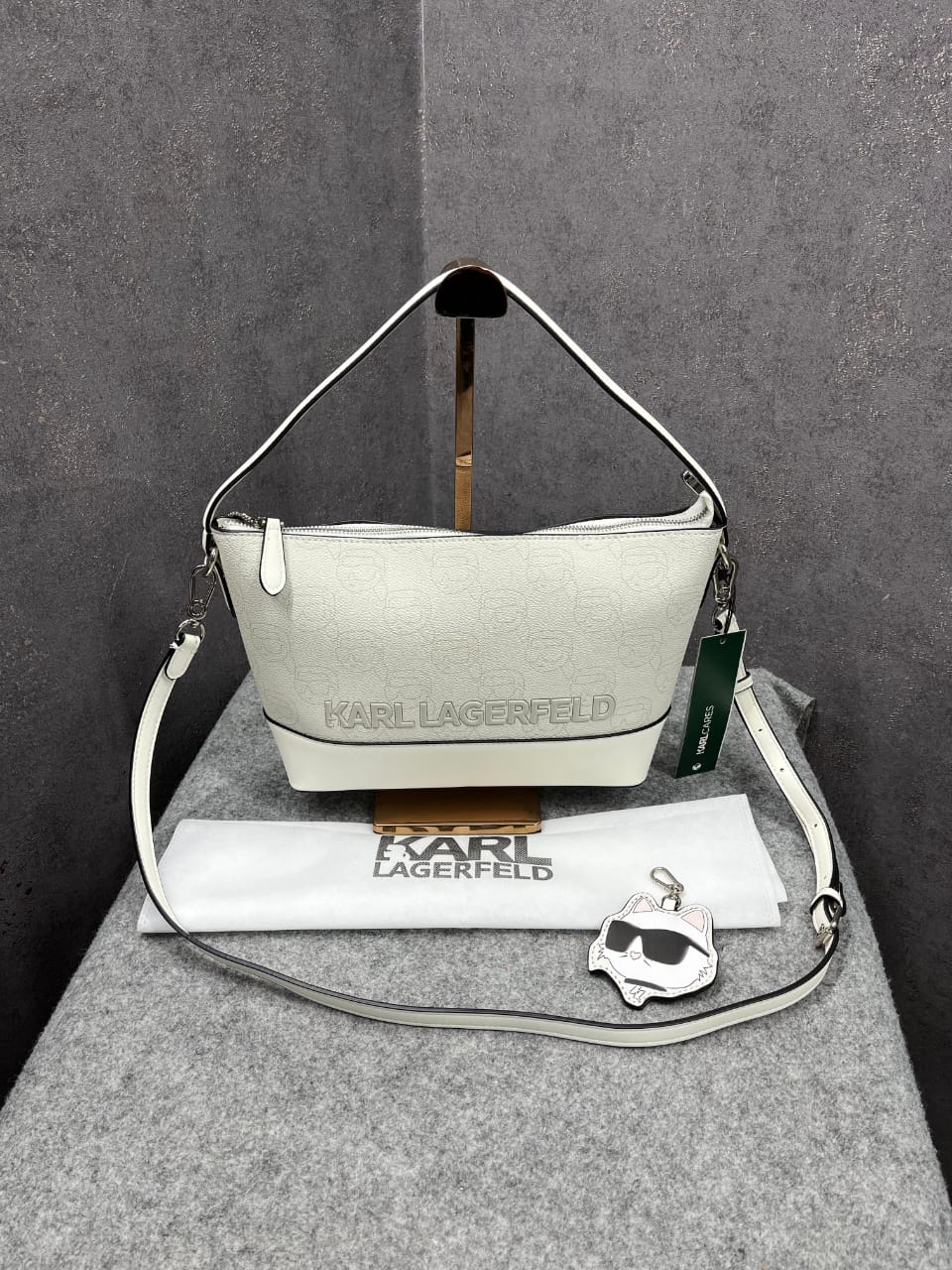 Karl Lagerfeld Ikon Crossbody NFT All Over Pattern White Bag With Dust Bag