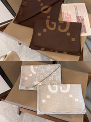 Gucci GG Monogram Grey Wool Scarf With OG Box & Carry Bag