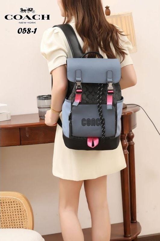 Coach Rivington Backpack Colorblock Black Blue Black Signature Canvas Unisex Backpack With Dust Cover 058-1 Black Blue Black