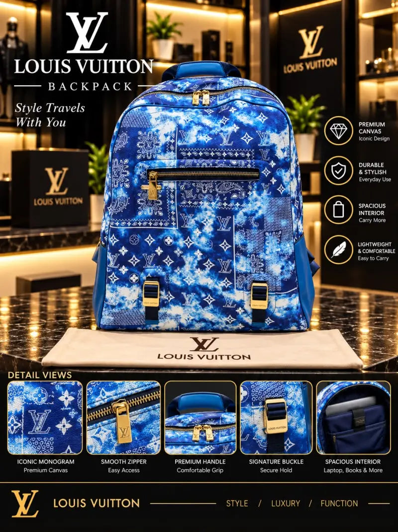 LOUIS VUITTION BLUE COLOUR PREMIUM CLASSIC BAGPACK WITH DUST BAG