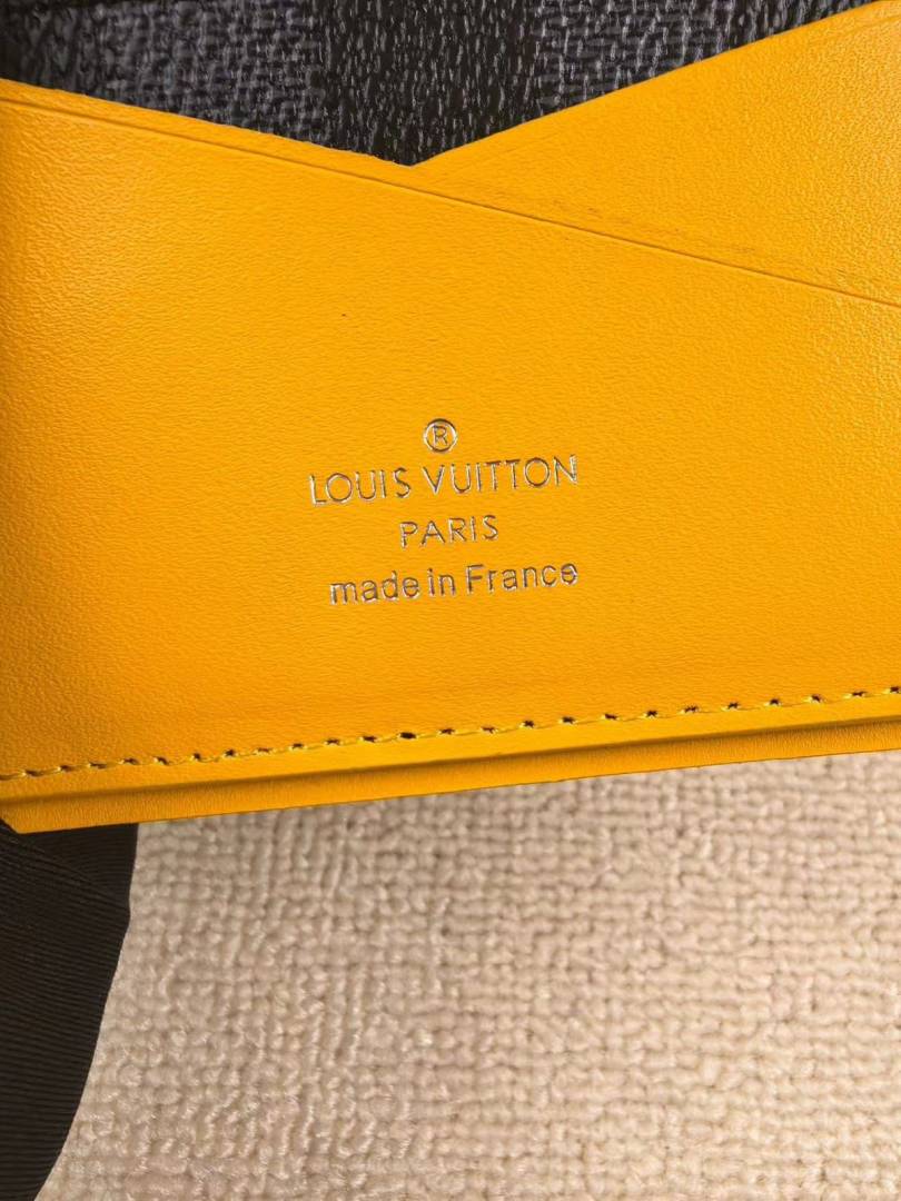 Louis Vuittion Pocket Organizer Wallet Damier Graphite Canvas Yellow Leather Lining And Multiple Card Slots Black Square Yellow N64502 Yellow