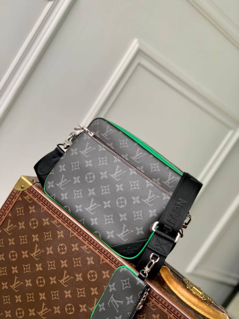 Louis Vuittion LV Virgil Abloh Trio Messenger Multi Crossbody Bag With OG Box & Dust Bag (45320 Black Flower Green)