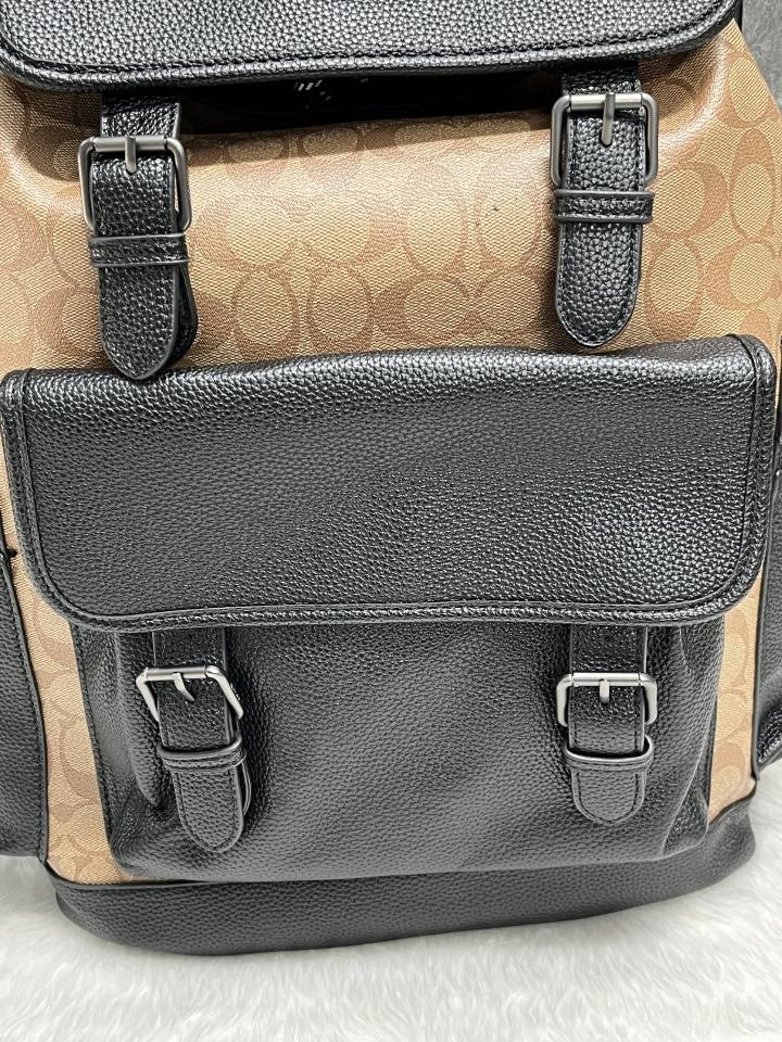 Coach Unisex Rivington Backpack Apricot Black Leather With Dust Bag 059 Apricot Black