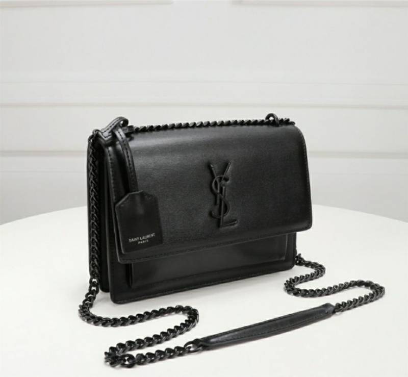 Ysl Saint Laurent Sunset Medium Leather Shoulder Bag Black With OG Box & Carry Bag Black Y2503