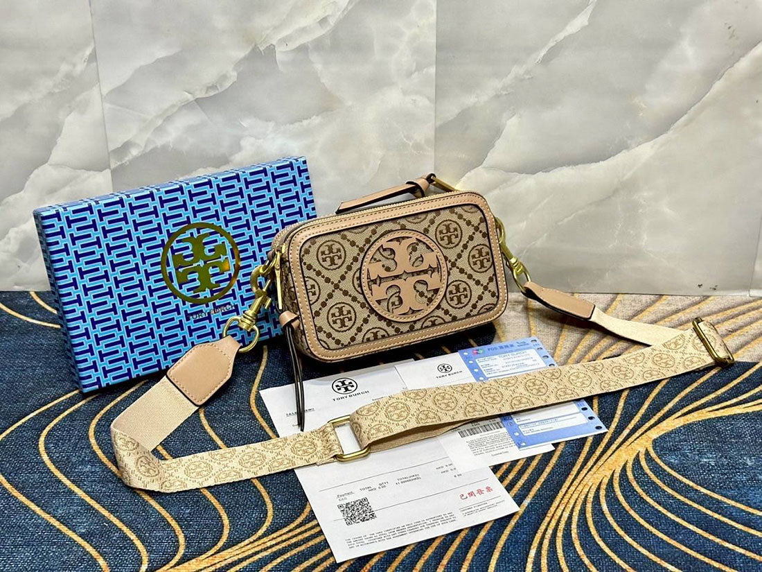 Tory Burch Miller Crossbody Camera Bag Apricot With OG Box & Dust Bag 3300-1 Apricot