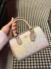 Coach Mini Rowan Crossbody Bag Rainbow Signature Canvas With OG Magnetic Box & Dust Cover Rainbow