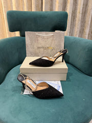 Jimmy Choo Stevie Black Crystal Heels For Women With Original Box And Carry Bag