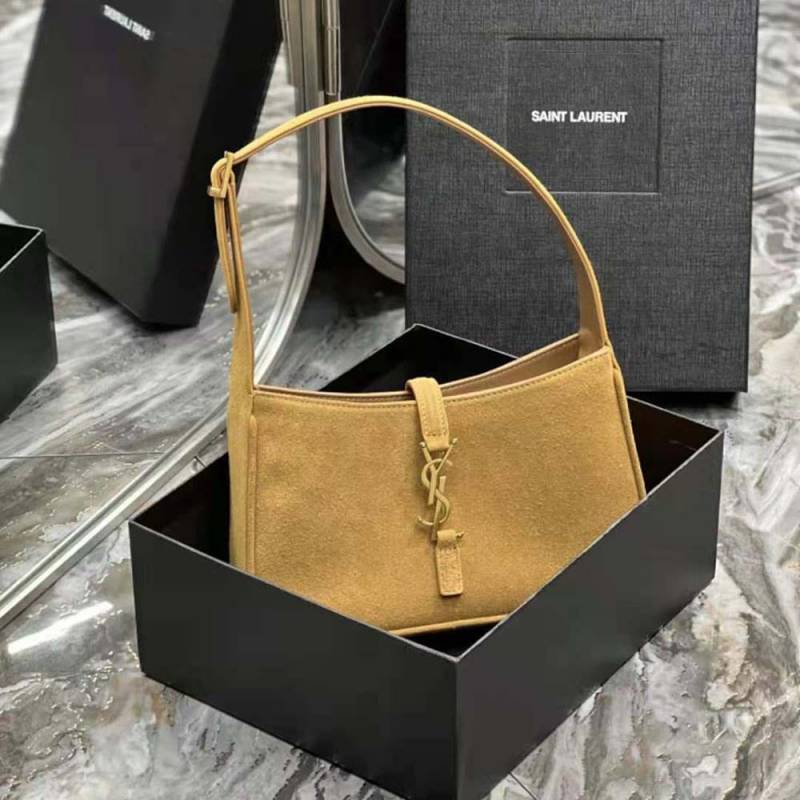 Ysl Saint Laurent Hobo Khakhi Gold Leather Shoulder Bag With OG Box & Dust Bag 6030 Velvel Khakhi