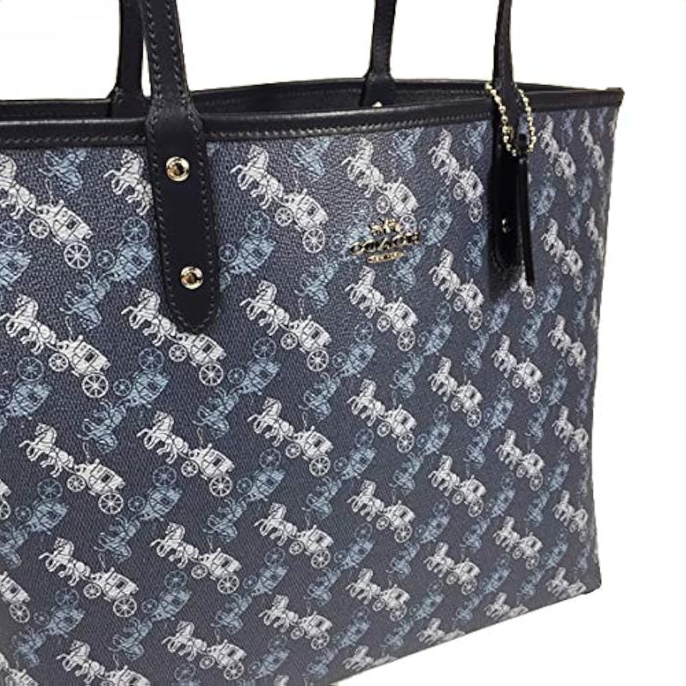 Coach Horse Carriage Print Mini Tote Bag With OG Box Dust Cover & Carry Bag Blue 88003