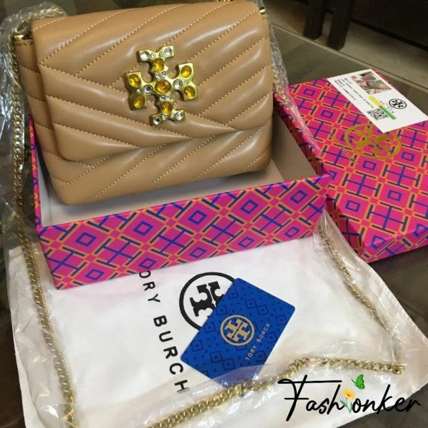 Tory Burch Kira Chevron Embellished Bag with OG Box, Dust Bag, and Bills