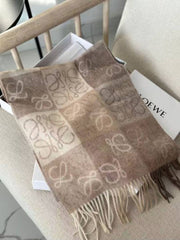 Loewe Anagram Jacquard Woolen Blend Scarf Beige Brown Design With Polythene