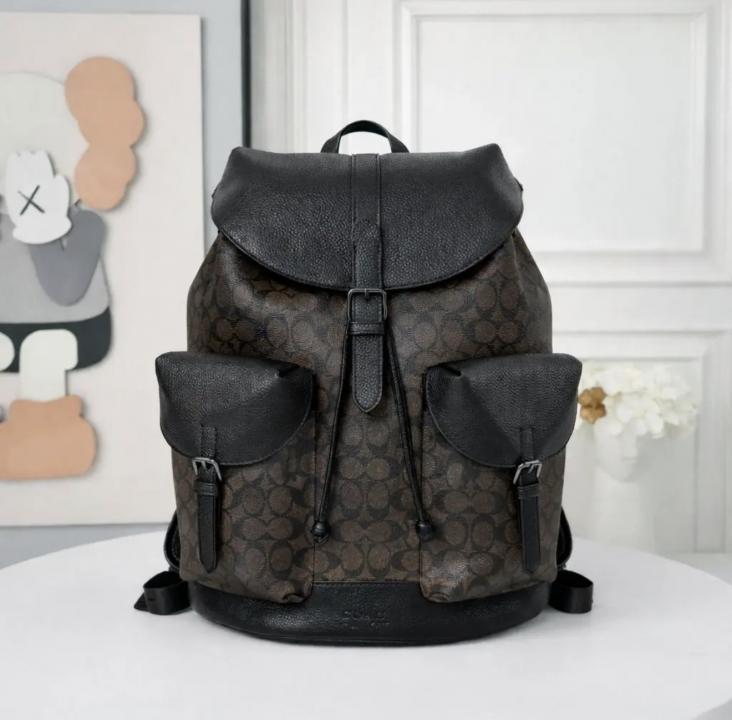 Coach Warner Backpack Signature Coated Canvas Leather With Dust Cover 909 Coffee Black