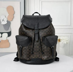 Coach Warner Backpack Signature Coated Canvas Leather With Dust Cover 909 Coffee Black