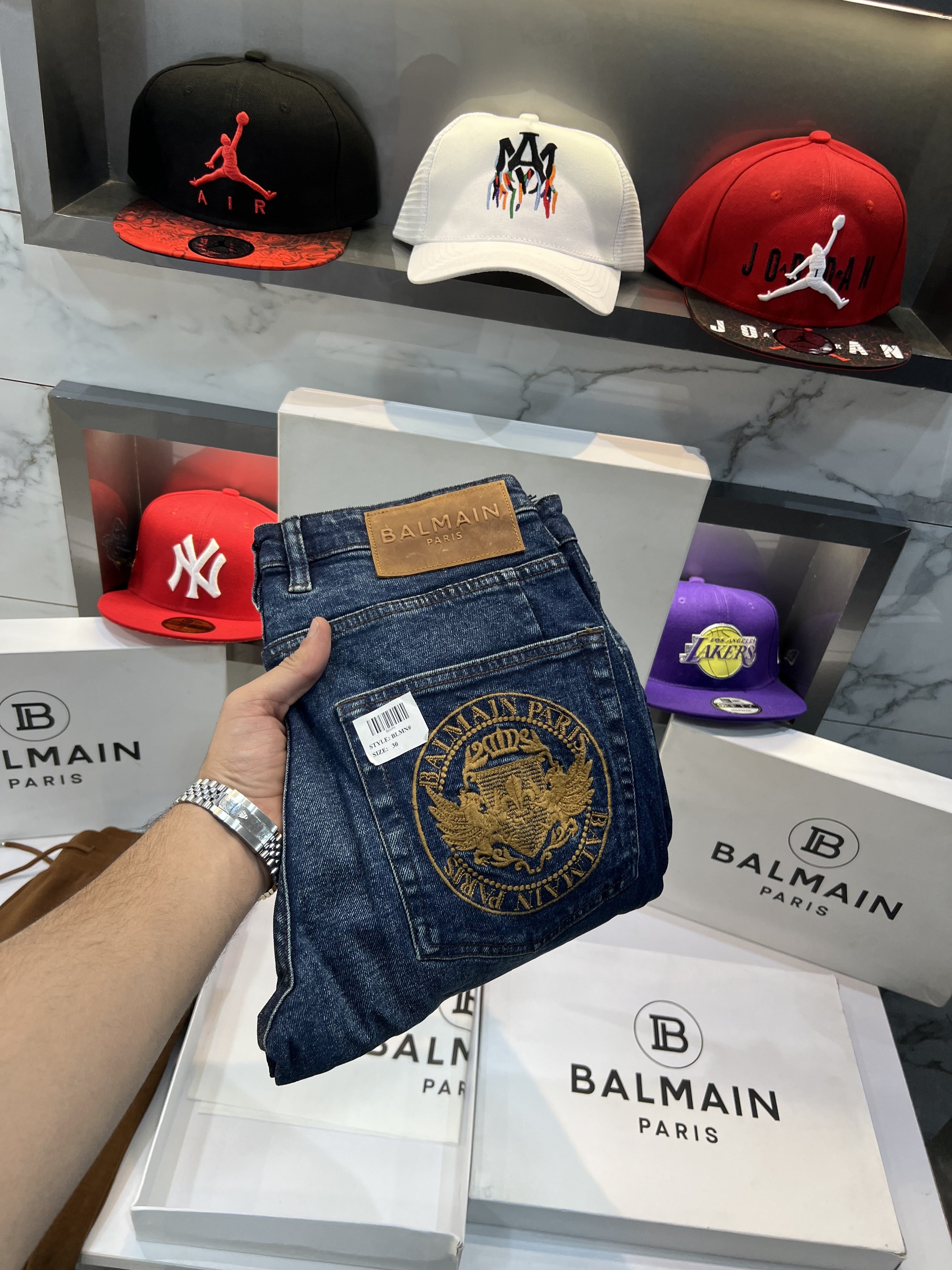 Balmain Paris Greenish Pocket Embroidery Logo Imported Denim With Premium Box Packing