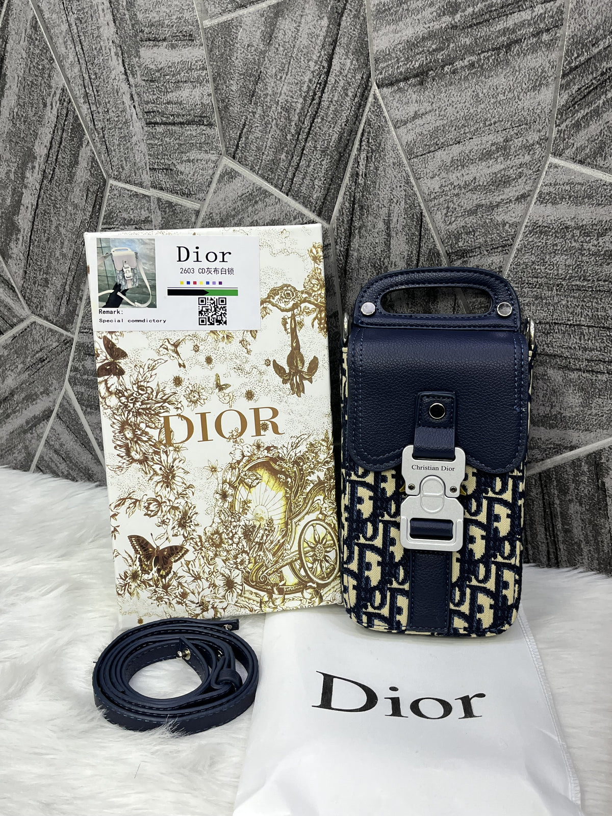 Dior Blue Saddle Vertical Phone Pouch Unisex