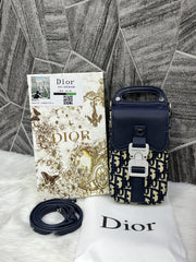 Dior Blue Saddle Vertical Phone Pouch Unisex