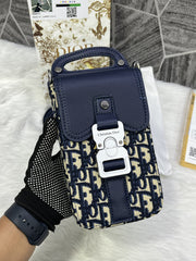 Dior Blue Saddle Vertical Phone Pouch Unisex