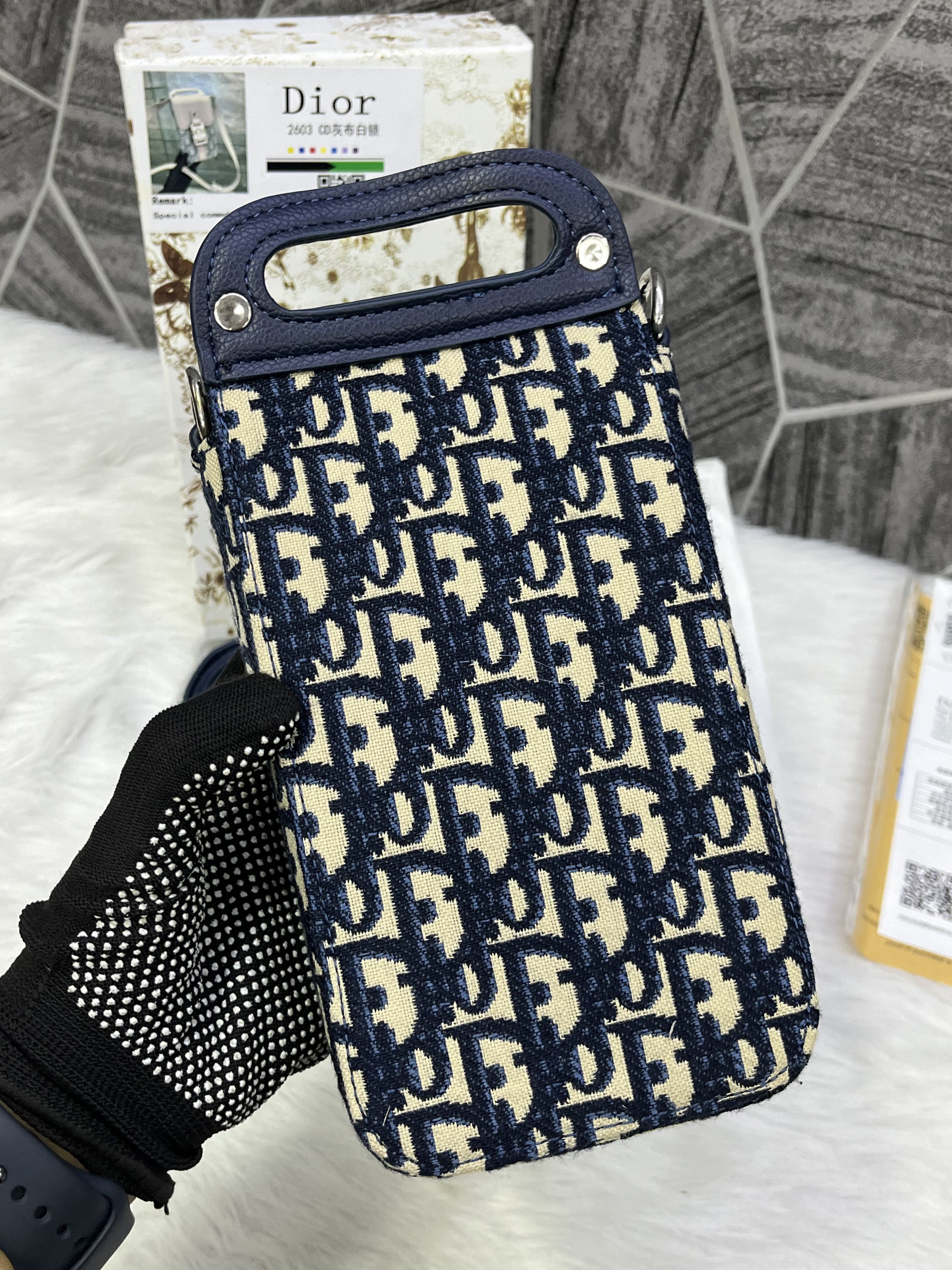 Dior Blue Saddle Vertical Phone Pouch Unisex