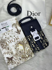 Dior Blue Saddle Vertical Phone Pouch Unisex
