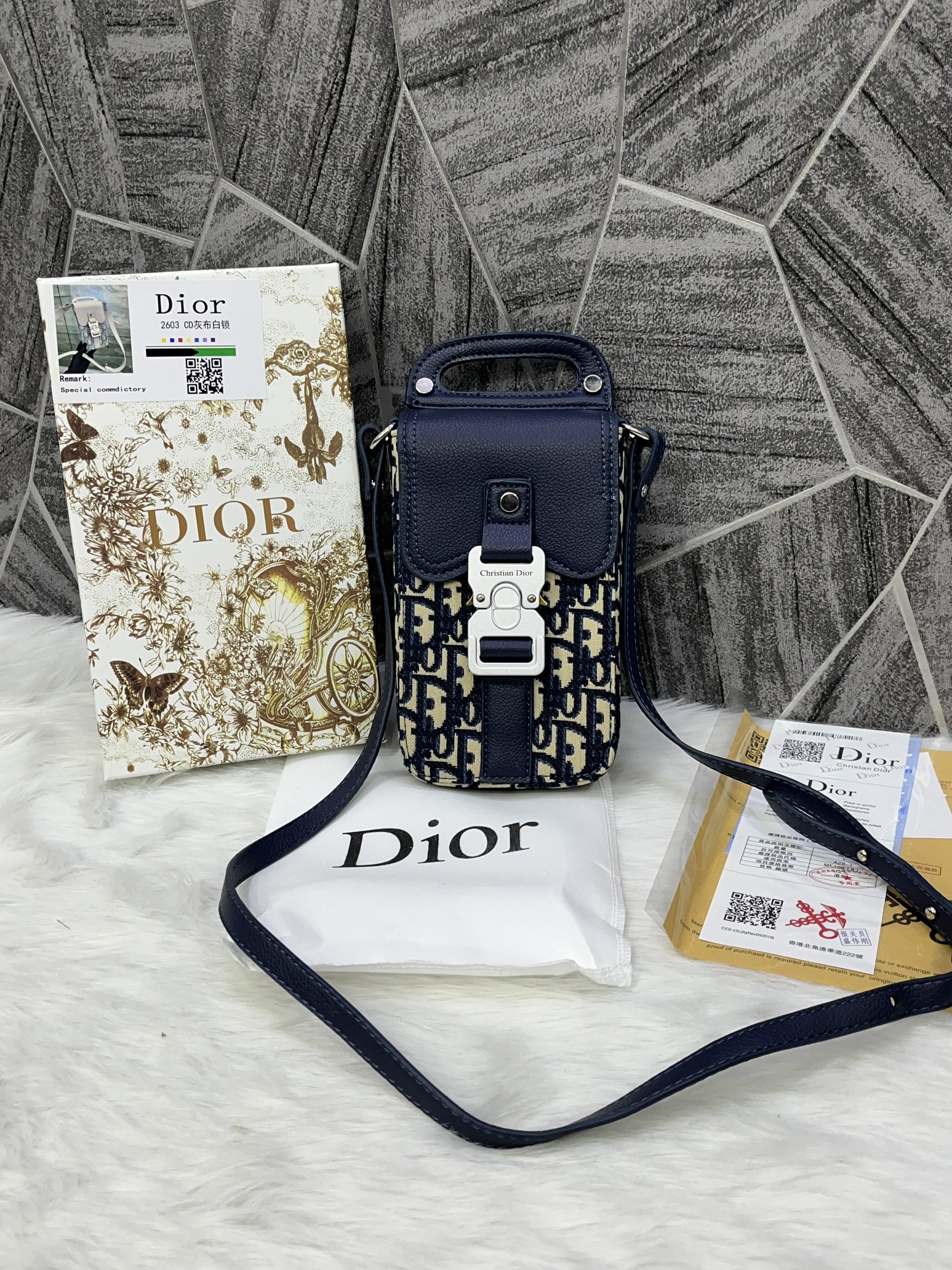 Dior Blue Saddle Vertical Phone Pouch Unisex