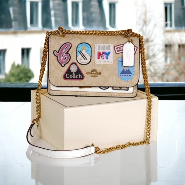 Coach Klare Crossbody In Signature With Ski Patches Premium Quality Bag With Double OG Box & Dust Bag (White-646)