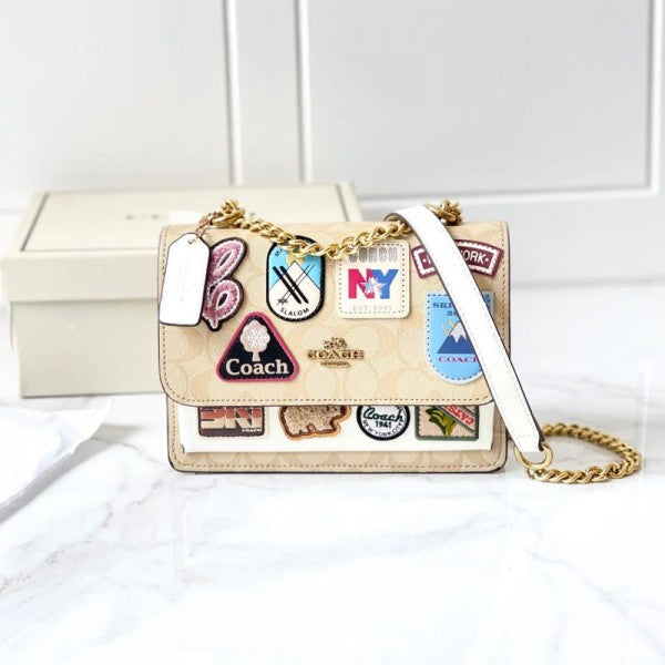 Coach Klare Crossbody In Signature With Ski Patches Premium Quality Bag With Double OG Box & Dust Bag (White-646)