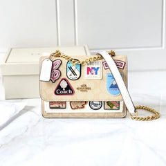Coach Klare Crossbody In Signature With Ski Patches Premium Quality Bag With Double OG Box & Dust Bag (White-646)