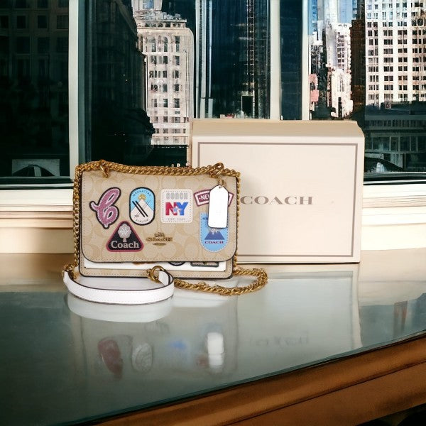 Coach Klare Crossbody In Signature With Ski Patches Premium Quality Bag With Double OG Box & Dust Bag (White-646)