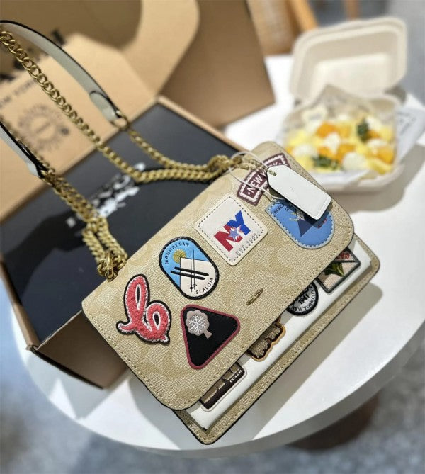 Coach Klare Crossbody In Signature With Ski Patches Premium Quality Bag With Double OG Box & Dust Bag (White-646)