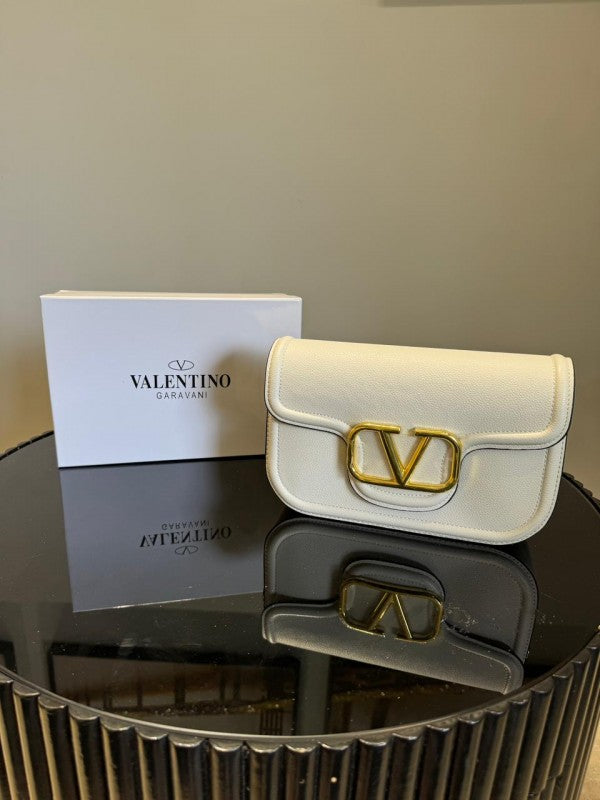 Valentino Garavani Loc Leather Shoulder Bag (White) With OG Box Dust Bag